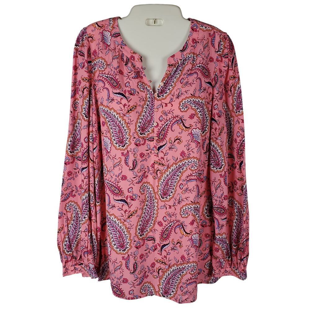 Talbots Paisley Henley Tunic Top Size Medium Preppy Chic Comfortable Classic